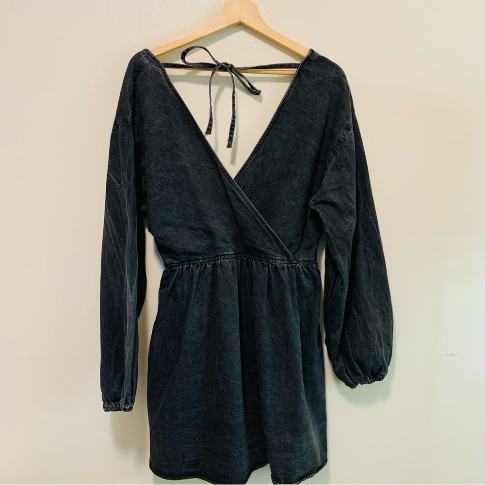 ASOS Black Denim Wrap Dress - Picture 8 of 9